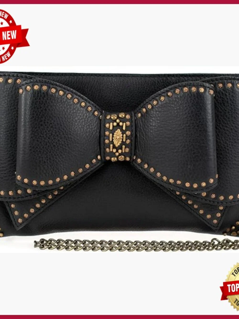 Studded Leather Bow Convertible Crossbody Clutch Novelty Purse